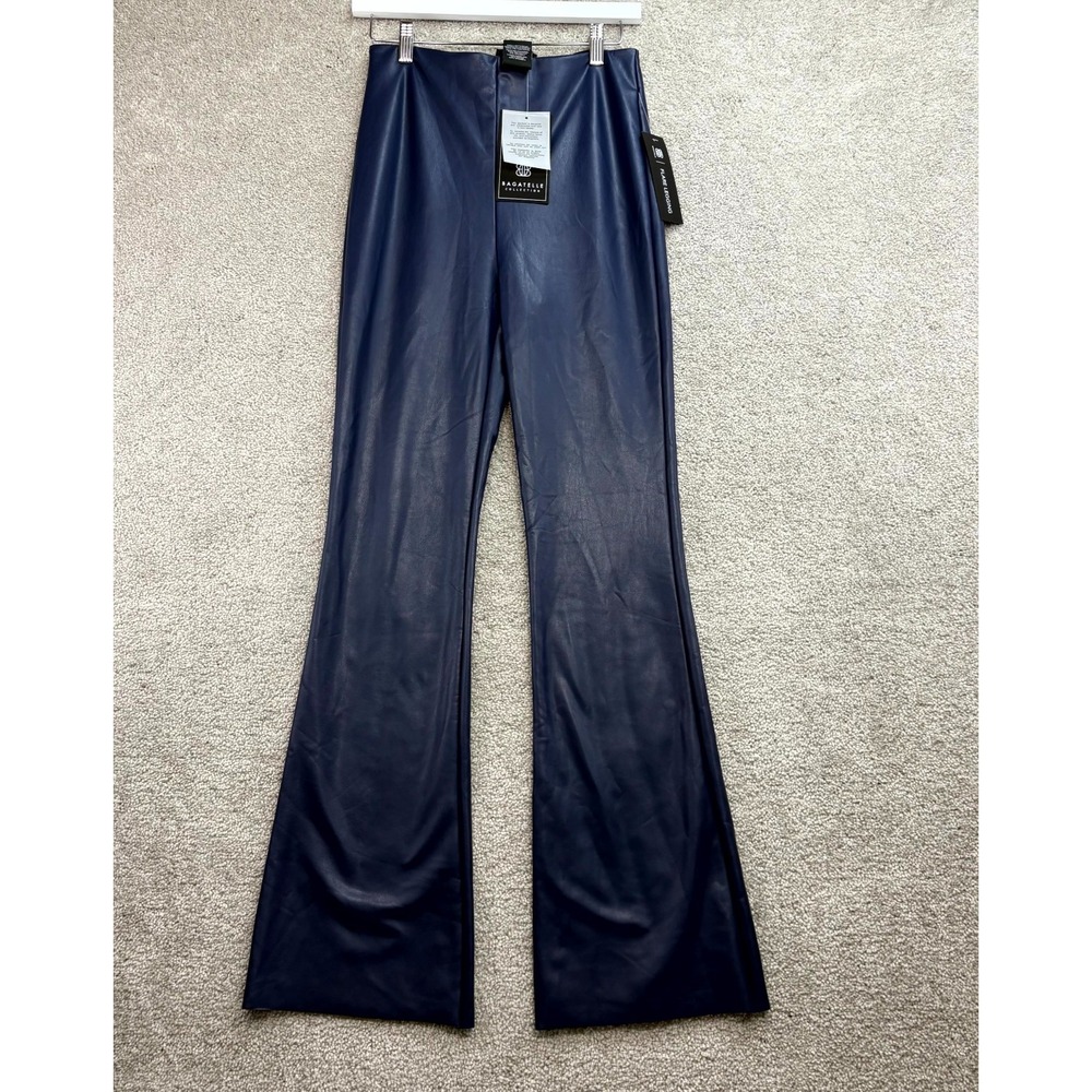 Bagatelle Faux Leather Pants‎ Women Small Blue   Flared Leg High-Rise 70s Dicso